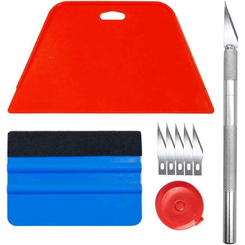 Tapezier-Set, Folienwerkzeuge für Tapeten, Autofenster, Vinylfliesen, Klebstoffauftragsrakel mit Silikonrakel, Universalmesser und Klingen, 1,5 m