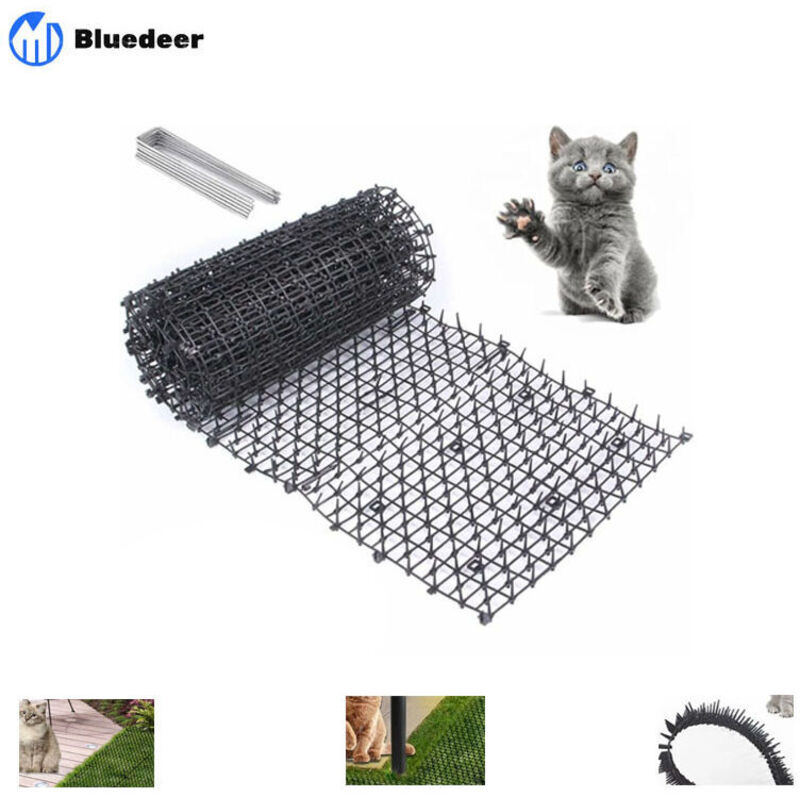 Anti-Katzen-Matte mit Spikes, 200 x 30 cm, Katzen- und Hundeabwehrmatte, mit 8 U-förmigen Bodenankern, natürliches und umweltfreundliches Katzen- und
