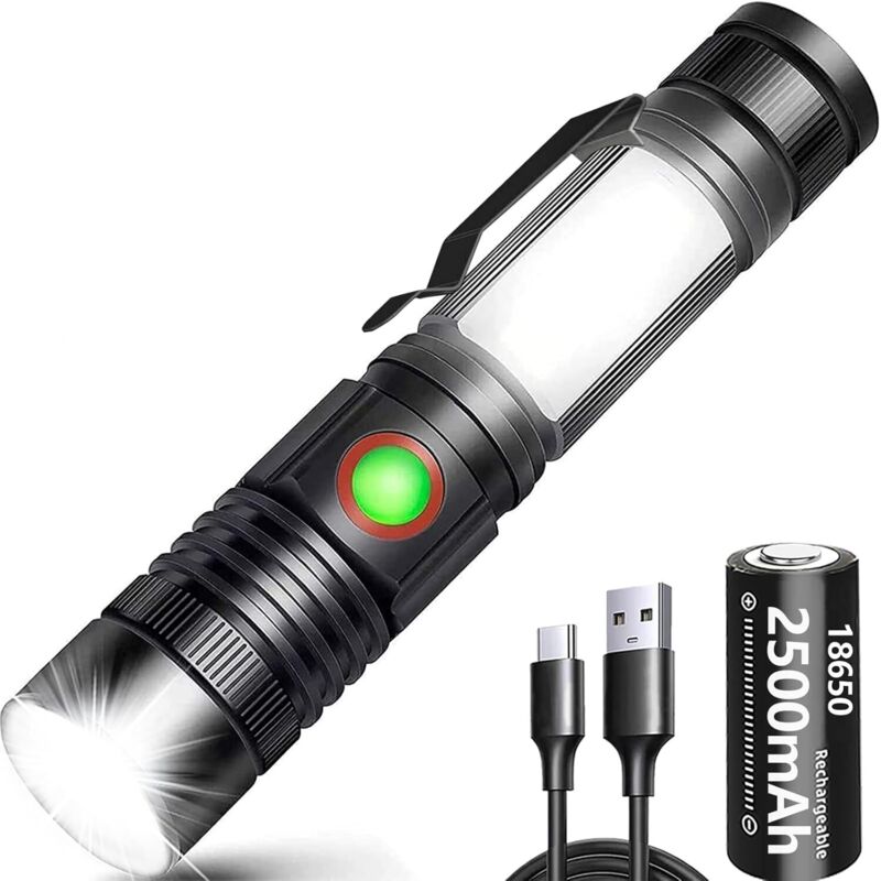 Taschenlampe, 2000 Lumen LED, USB-wiederaufladbar, leistungsstarke COB-Taschenlampe, tragbare Zoom-Taschenlampe für Auto, Garage, Werkstatt, Camping,
