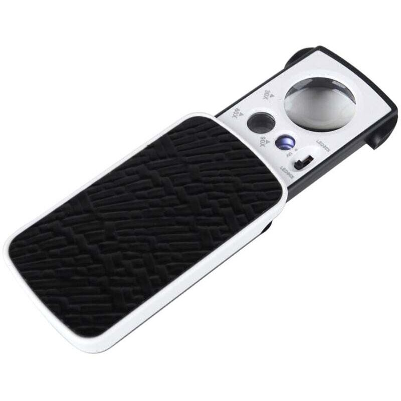 Taschenlupe mit LED-Beleuchtung (30x, 60x und 90x) – Beleuchtete Leselupe für Senioren – Schwarze, faltbare Taschenlupe für Schmuck, Münzen,