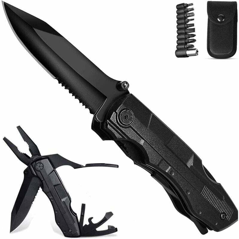 Taschenmesser, 10-in-1 Multifunktions-Schweizer Taschenmesser aus Edelstahl mit Zange, Schraubendreher, Flaschenöffner für Camping-Wandern mumu