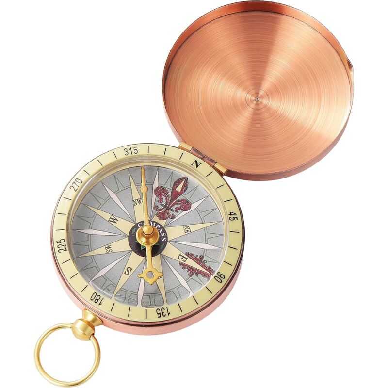 Taschenuhr-Kompass aus bronzefarbenem Metall, 6,8 x 5 x 1,6 cm