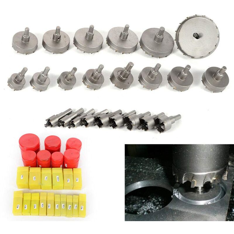 TCT-Lochsägen-Satz für Hartmetall-Bohrmaschine, Bohrmaschine, Kernbohrmaschine, Kreisschneider, Edelstahl, 16 mm 100 mm, für Aluminium, Stahl, Holz