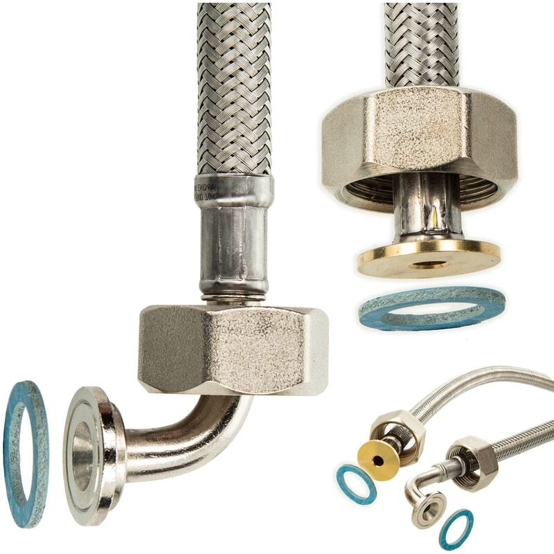 Tecuro - Trinkwasser Zulaufschlauch ig mit Bogen 90° x ig - ktw-a- dvgw 3/8 x 3/8 x 300 mm