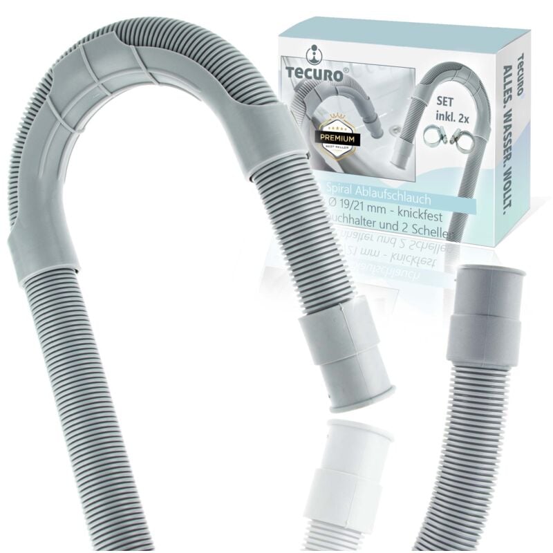 Tecuro - Spiral Ablaufschlauch 5,00 m x ø 19/21 mm, knickfest, mit Schlauchhalter und Schellen