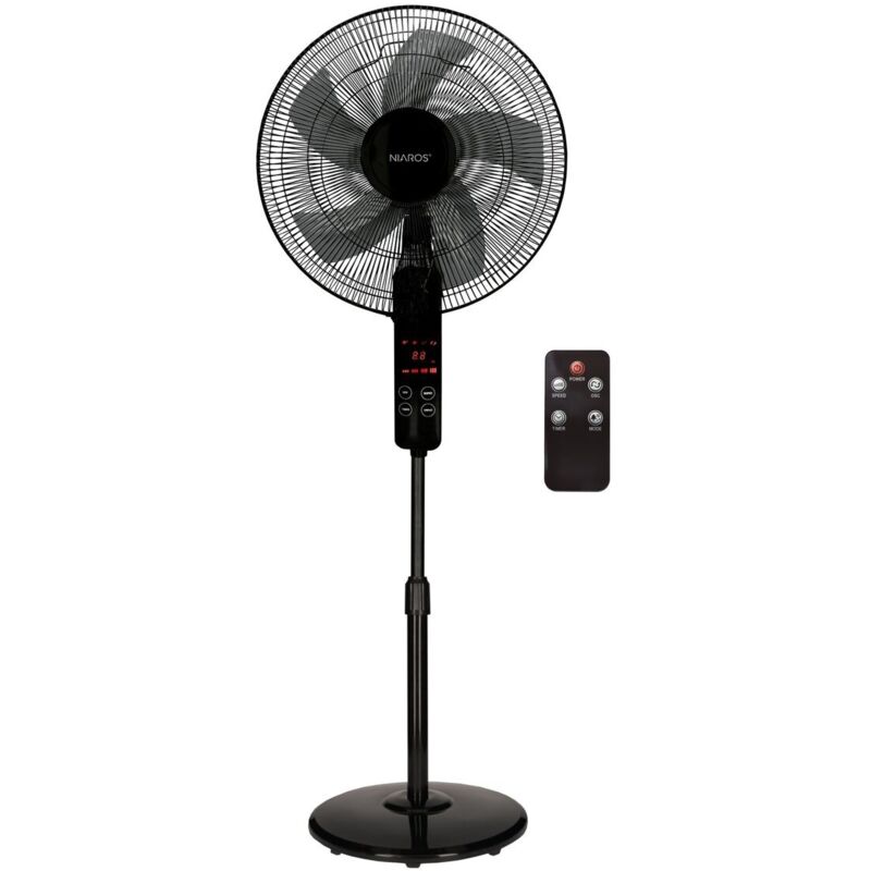 GSC - Tehri' verstellbarer Standventilator mit Fernbedienung (30W DC-Motor) Ø43x135cm schwarz