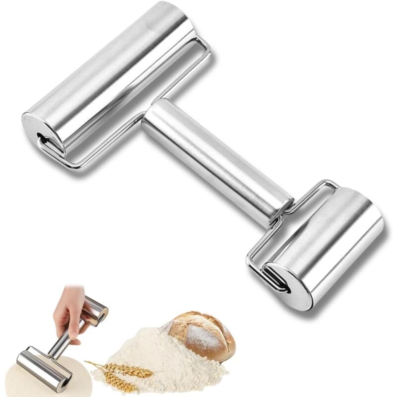 Teigrolle mit 2 Rollen, kleine und mittlere Teigrolle, Teigrolle aus Edelstahl für Pizza, Fondant, Kuchen, Knödel, Nudeln und Kekse