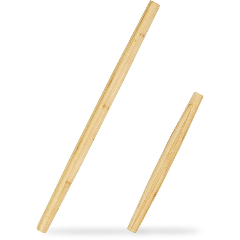 Teigroller 2er Set, Bambus, Backzubehör, Nudelhölzer, Rollhölzer 65 u. 40 cm, Rollstäbe konisch geformt, natur - Relaxdays