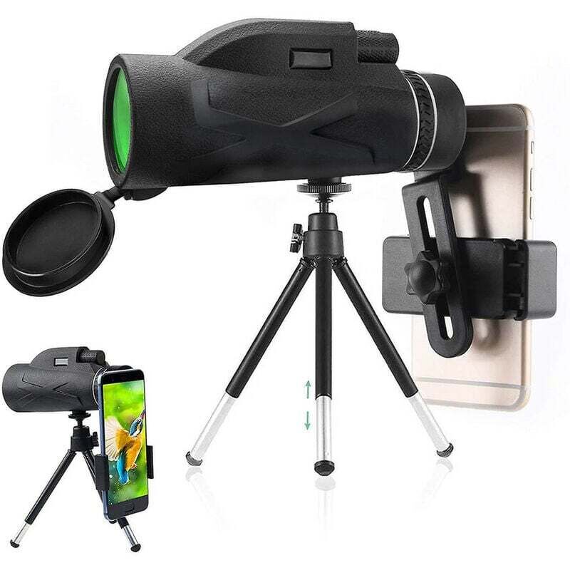 Monokular-Teleskop, 80 x 100 HD IPX7 wasserdichtes BAK4-Prisma, grüne Beschichtung, Teleskop mit Smartphone-Halterung und Stativ für