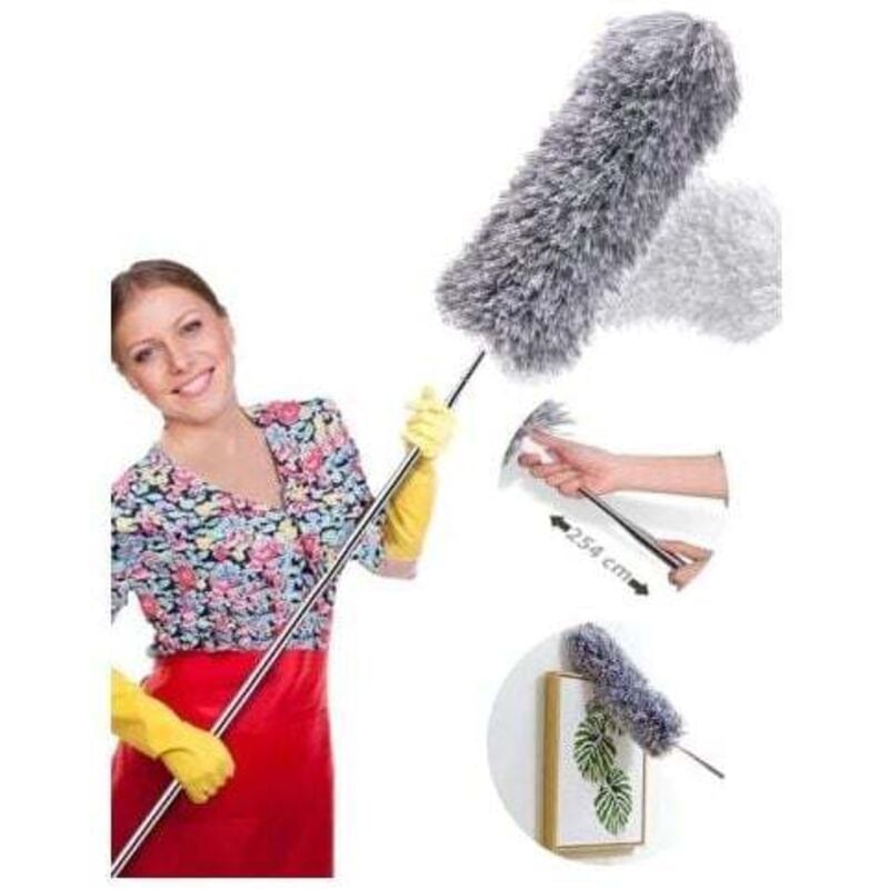 XVX - Teleskop-Staubwedel, 280 cm, Teleskop-Wolfskopf, Mikrofaser, biegsam, flexibler Edelstahlgriff, waschbar, perfekt zum Reinigen von