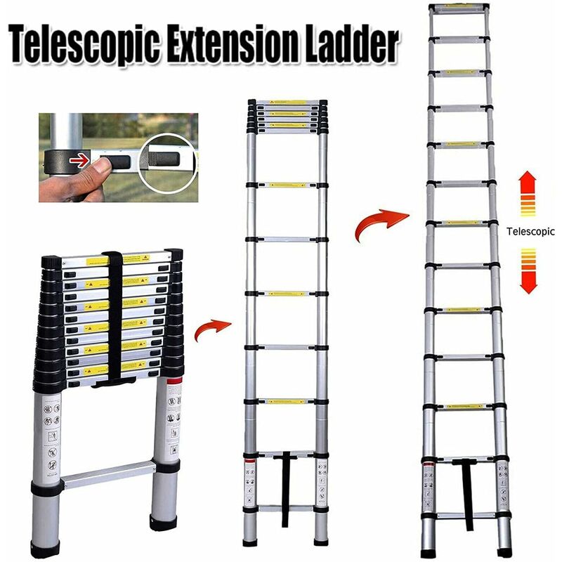 Teleskopleiter 5m Aluminum Ausziehbare Leiter Anti-Rutsch Mehrzweckleiter Ausziehbar Tragbare Leiter für Loft/Kletterdach/Indoor Outdoor Arbeiten