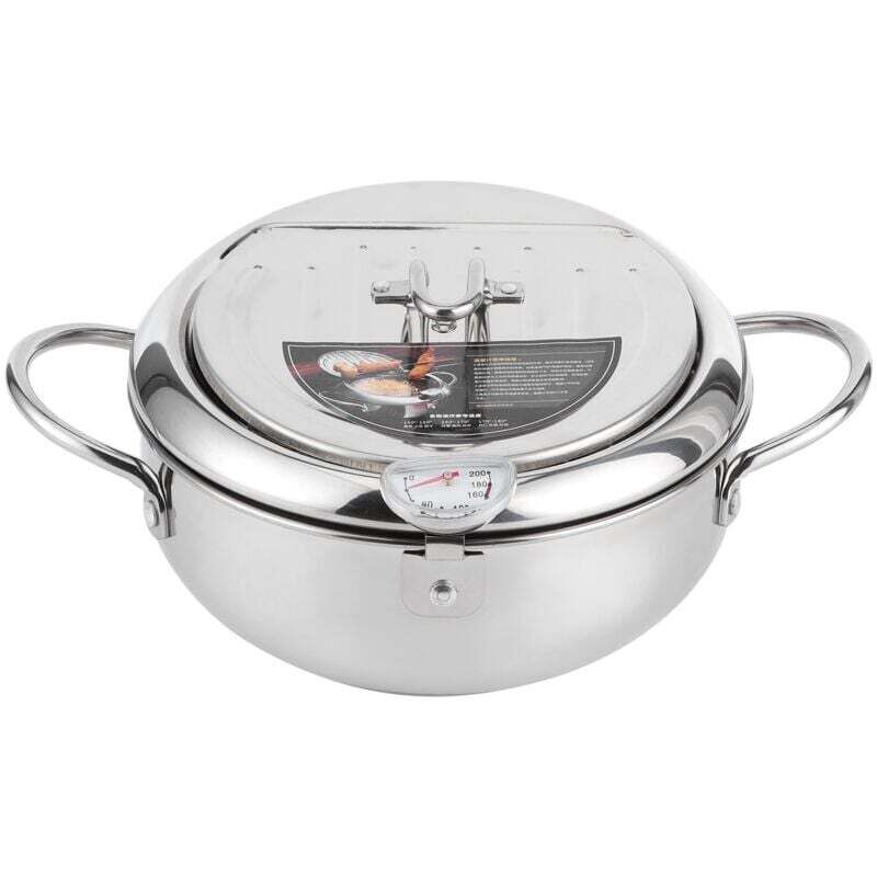 Tempura-Fritteuse, Mini-Japanische Tempura-Fritteuse aus japanischem Edelstahl, mit Deckelthermometer, Haushalts-Tempura, kompatibel mit Gasherd,