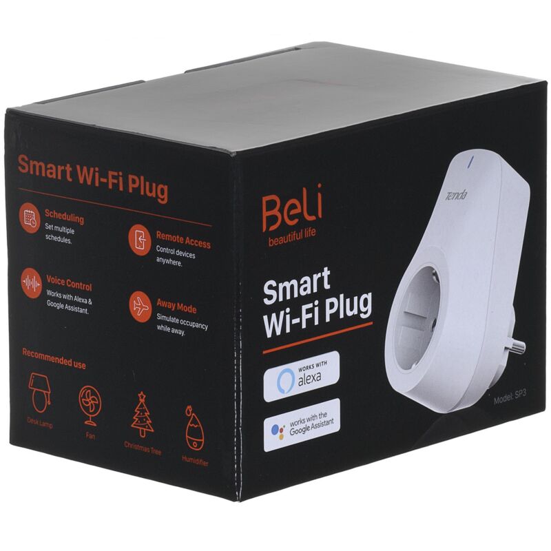 Tenda Beli SP3 Wi-Fi Smart Plug, kein Hub erforderlich, zur Steuerung Ihrer Geräte von überall, funktioniert mit Amazon Alexa Echo und Google Home,