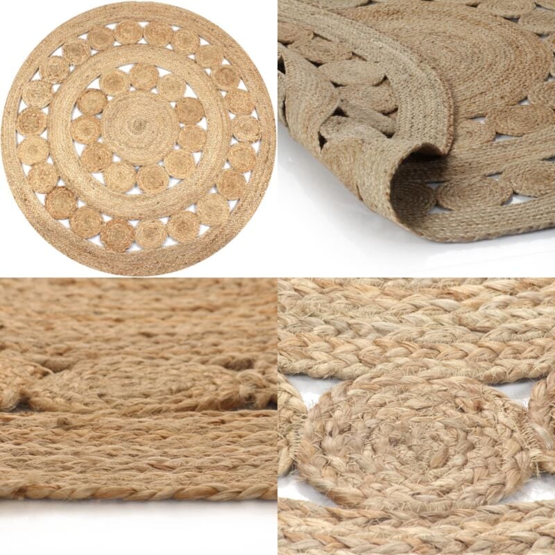Teppich Geflochten Jute 150 cm Rund - Naturfaser Teppich - Jute Teppich - Runder Teppich - Wohnzimmer Teppich - Dekorative Matten - Home & Living