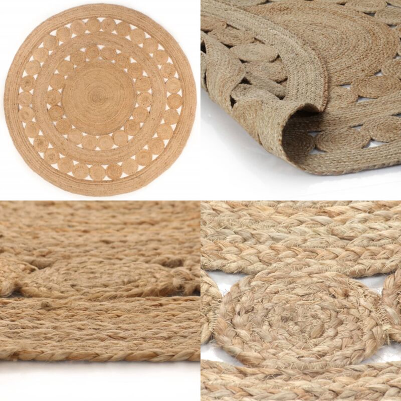 Teppich Geflochten Jute 180 cm Rund - Naturfaser Teppich - Jute Teppich - Runder Teppich - Wohnaccessoire - Dekorative Matten - Home & Living