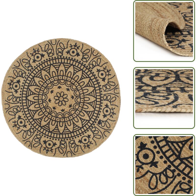 Vidaxl - Teppich Handgefertigt Jute mit Dunkelblauem Aufdruck 150 cm - Naturfaser Teppich - Jute Teppich - Gewebter Teppich - Dekorative Matten