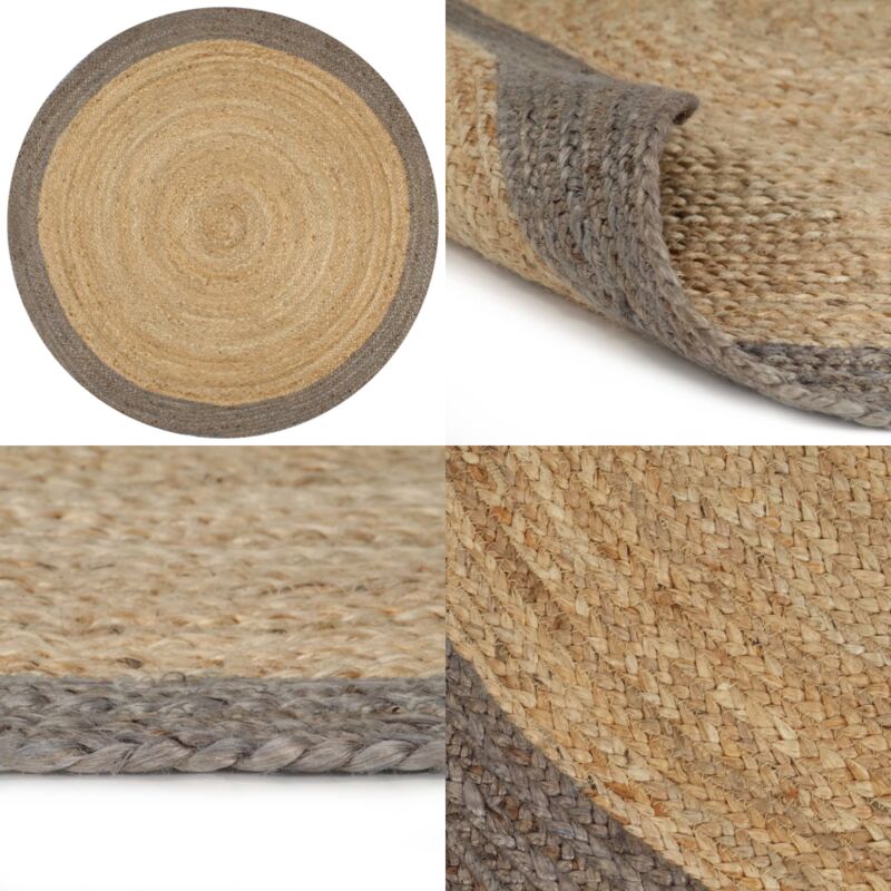 Vidaxl - Teppich Handgefertigt Jute mit Grauem Rand 150 cm - Naturfaser Teppich - Jute Teppich - Gewebter Teppich - Wohnzimmer Teppich - Schlafzimmer