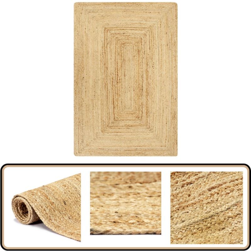 Teppich Handgefertigt Jute Natur 160x230 cm - Naturfaser Teppich - Jute Teppich - Gewebter Teppich - Wohnzimmer Teppich - Schlafzimmer Teppich
