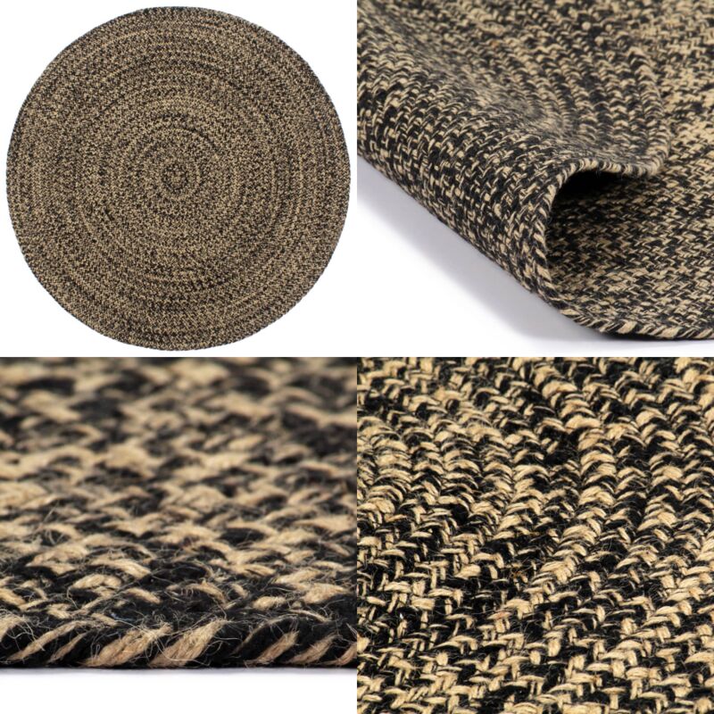 Teppich Handgefertigt Jute Schwarz und Braun 240 cm - Jute Teppich - Naturfaser Teppich - Gewebter Teppich - Rüsticaler Teppich - Wohnraum Teppich