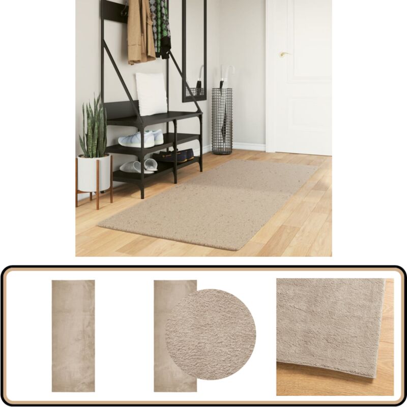 Teppich HUARTE Kurzflor Weich und Waschbar Sandfarben 80x200 cm - Kurzflor-Teppich - Sandfarben - Polyester-Teppich - Flauschiger Teppich - Rutschfest