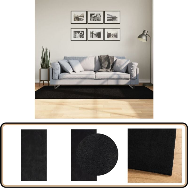 Teppich HUARTE Kurzflor Weich und Waschbar Schwarz 100x200 cm - Kurzflor-Teppich - Schwarzer Teppich - Flauschig - Rutschfest - Waschbarer Teppich