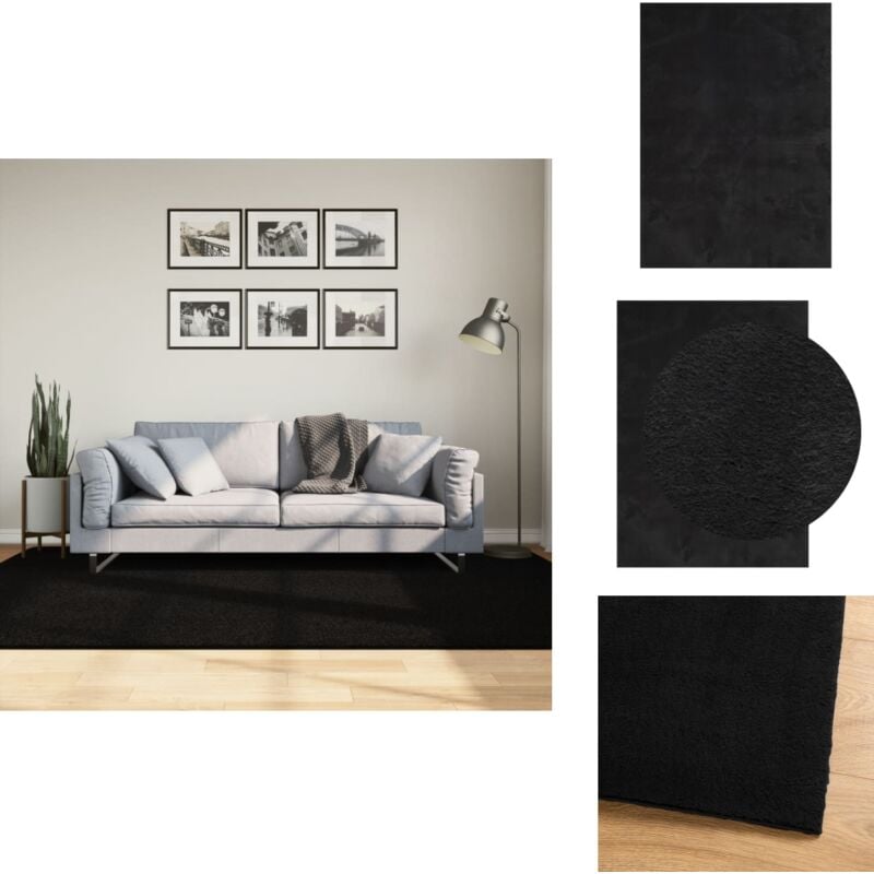 Teppich huarte Kurzflor Weich und Waschbar Schwarz 160x230 cm - Schwarzer Teppich - Kurzflorig - Flauschiger Teppich - Polyester Teppich - Rutschfest