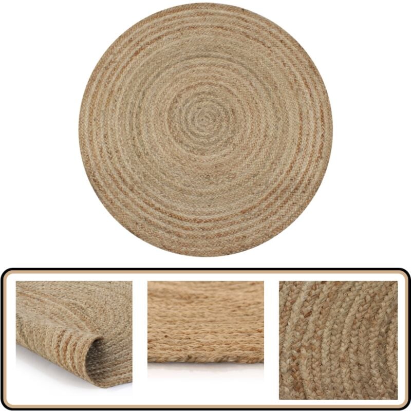 Teppich Jute Geflochten 120 cm Rund - Naturfaser Teppich - Jute Teppich - Runder Teppich - Gewebe Teppich - Handmade Teppich