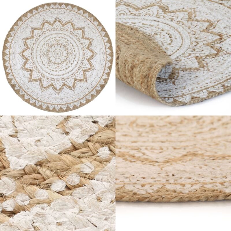 Teppich Jute Geflochten Bedruckt 180 cm Rund - Naturfaser Teppich - Jute Teppich - Runder Teppich - Mandala Teppich - Wohnaccessoire - Home & Living