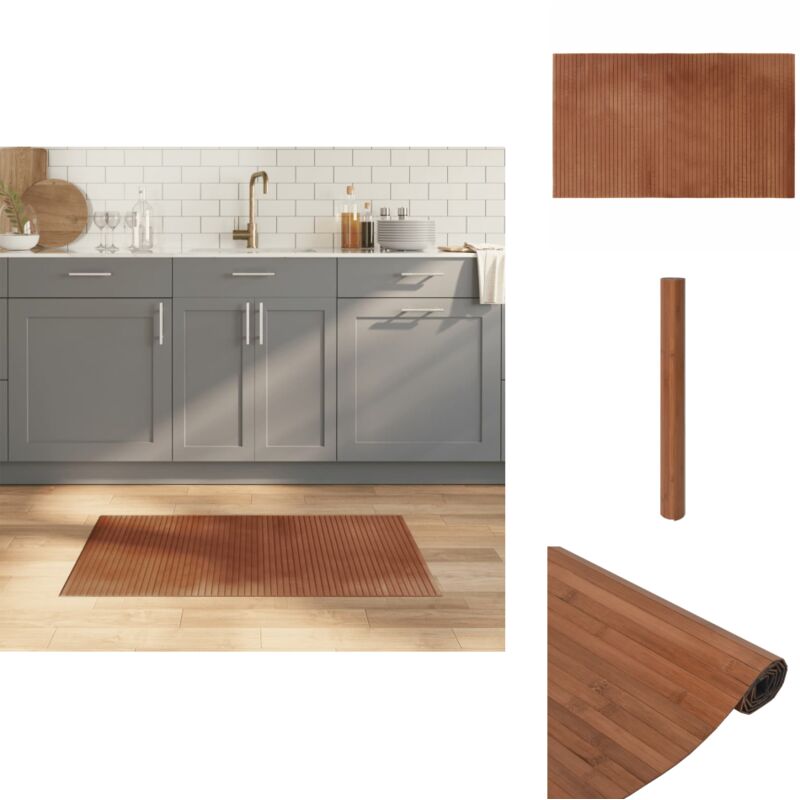 Teppich Rechteckig Braun 60x100 cm Bambus - Bambus Teppich - Wohnzimmer Teppich - Rutschfester Teppich - Brauner Teppich - Naturell Teppich