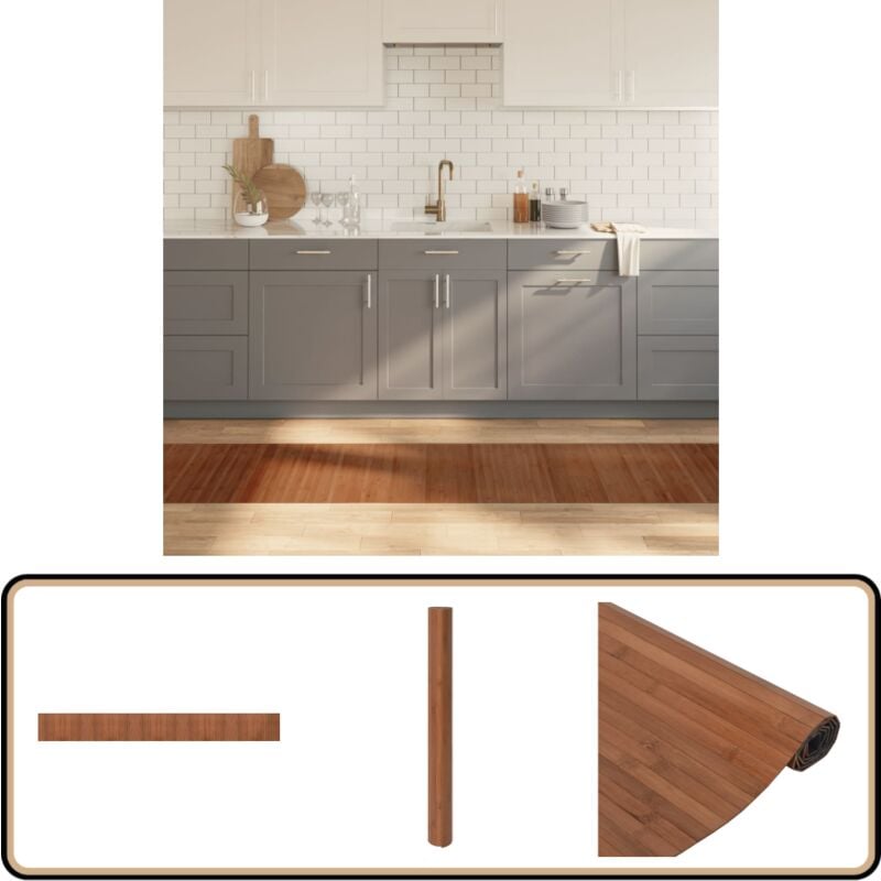 Teppich Rechteckig Braun 60x500 cm Bambus - Bambus Teppich - Wohnzimmer Teppich - Rutschfester Teppich - Brauner Teppich - Lange Teppiche