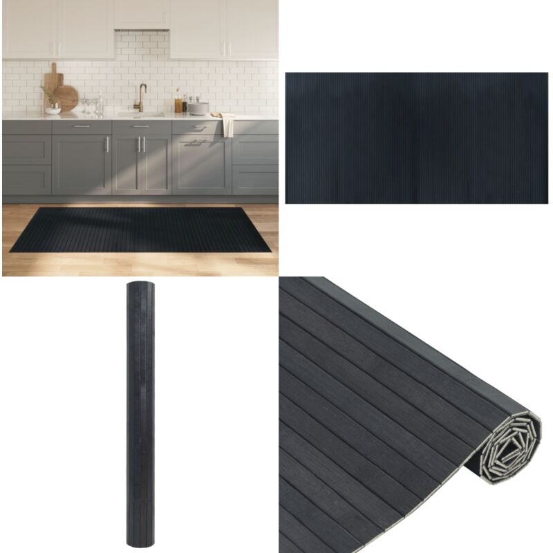 Teppich Rechteckig Grau 100x200 cm Bambus - Bambus Teppich - Grauer Teppich - Wohnraumteppich - Rutschfester Teppich - Naturfaser Teppich - Home &