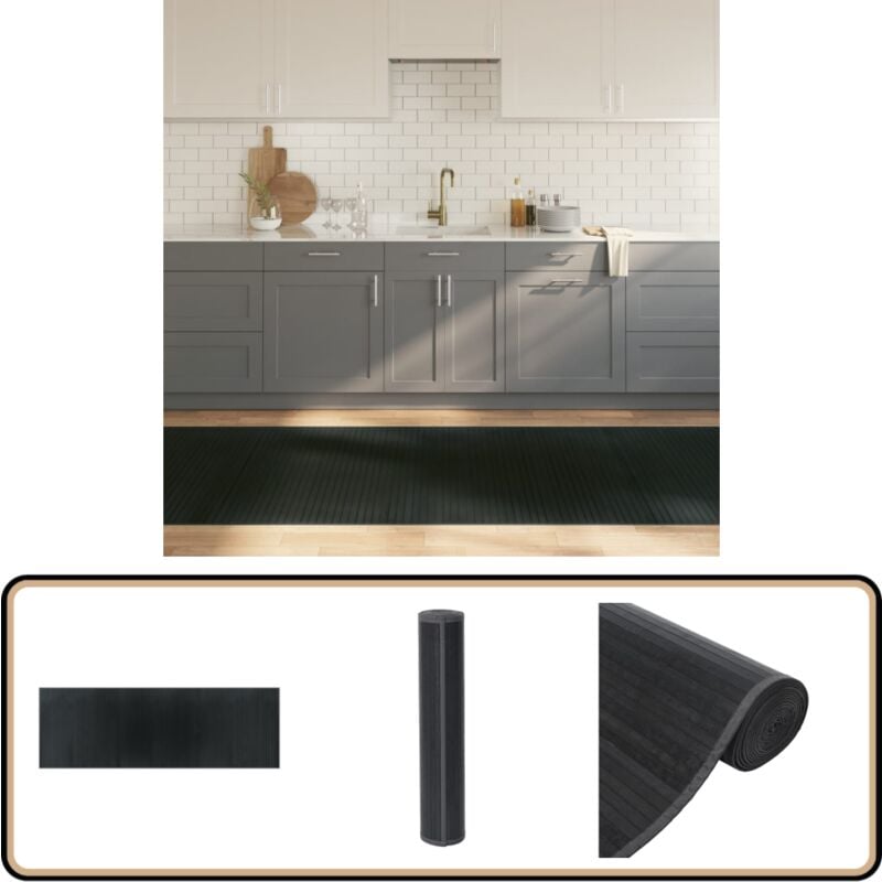 Teppich Rechteckig Grau 100x300 cm Bambus - Bambus Teppich - Grauer Teppich - Wohnteppich - Flurmatte - Rutschfester Teppich