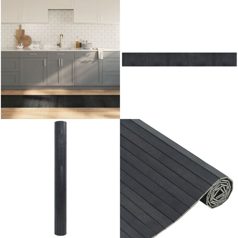 Teppich Rechteckig Grau 60x500 cm Bambus - Bambus Teppich - Grauer Teppich - Wohnraumteppich - Flurmatte - Rutschfester Teppich - Home & Living