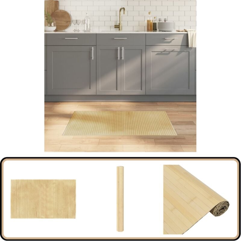 Teppich Rechteckig Hell Natur 60x100 cm Bambus - Bambus Teppich - Naturfaser Teppich - Rutschfester Teppich - Wohnraum Teppich - Flur Teppich