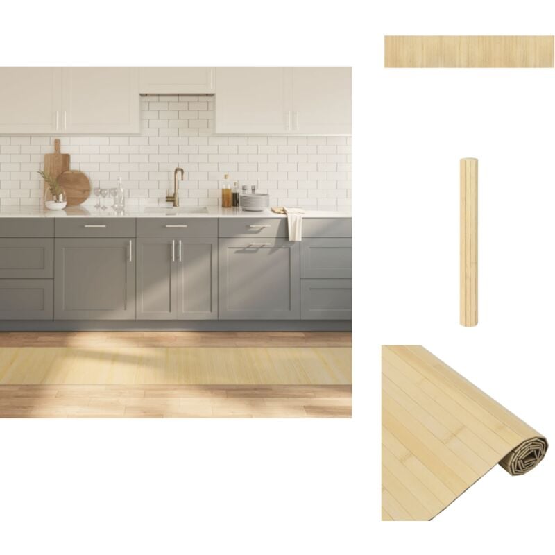 Teppich Rechteckig Hell Natur 60x300 cm Bambus - Bambus Teppich - Naturfaser Teppich - Wohnraum Teppich - Flur Teppich - Rutschfeste Oberfläche
