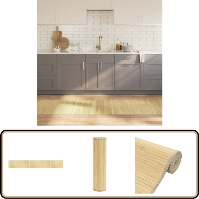 Teppich Rechteckig Hell Natur 70x500 cm Bambus - Naturholzteppich - Bambus Teppich - Wohnbereich Teppich - Flur Teppich - Schlafzimmer Teppich