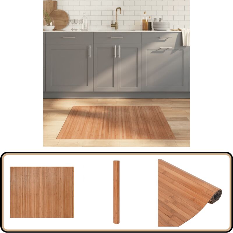 Teppich Rechteckig Natur 80x100 cm Bambus - Bambus Teppich - Naturfaser Teppich - Wohnraum Teppich - Rutschfest Teppich - Rechteckiger Teppich