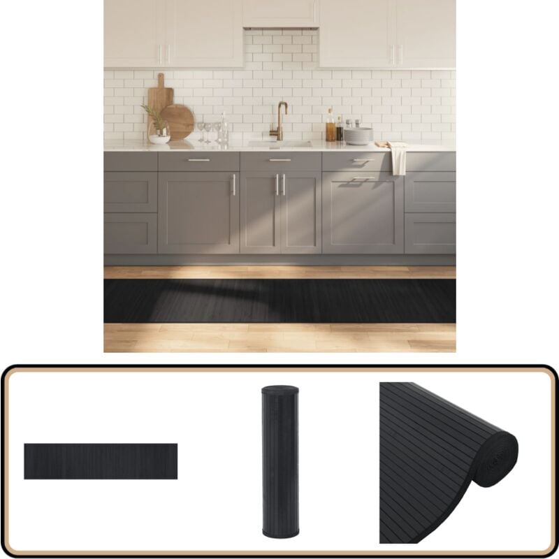 Teppich Rechteckig Schwarz 70x300 cm Bambus - Bambus Teppich - Wohnzimmer Teppich - Flur Teppich - Rechteckiger Teppich - Schwarzer Teppich