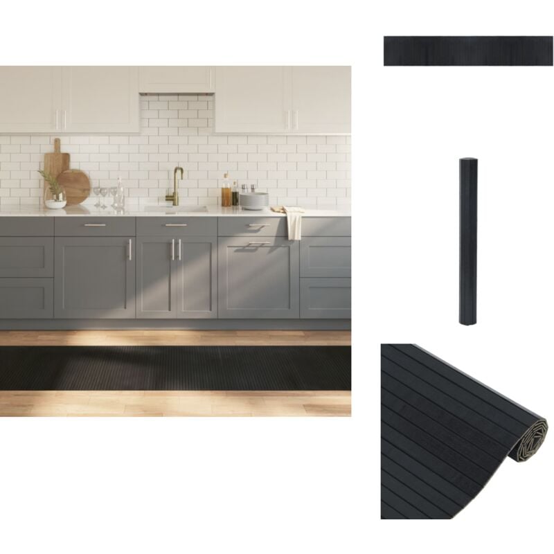 Teppich Rechteckig Schwarz 70x400 cm Bambus - Bambus Teppich - Wohnzimmer Teppich - Flur Teppich - Rutschfester Teppich - Schwarzer Teppich
