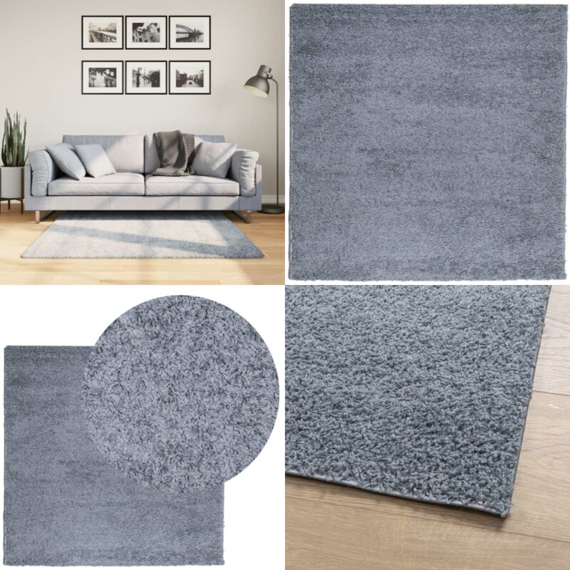 Teppich Shaggy Hochflor Modern Blau 120x120 cm - Shaggy Teppich - Blau - Hochflor - Wohnzimmer Teppich - Flur Teppich - Home & Living