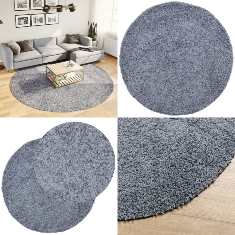 Teppich Shaggy Hochflor Modern Blau ø 240 cm - Shaggy Teppich - Hochflor Teppich - Blauer Teppich - Rund Teppich - Wohnzimmer Teppich - Home & Living