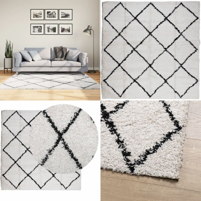 Vidaxl - Teppich Shaggy Hochflor Modern Creme und Schwarz 160x160 cm - Shaggy-Teppich - Hochflor-Teppich - Cremefarbener Teppich - Schwarzer Teppich