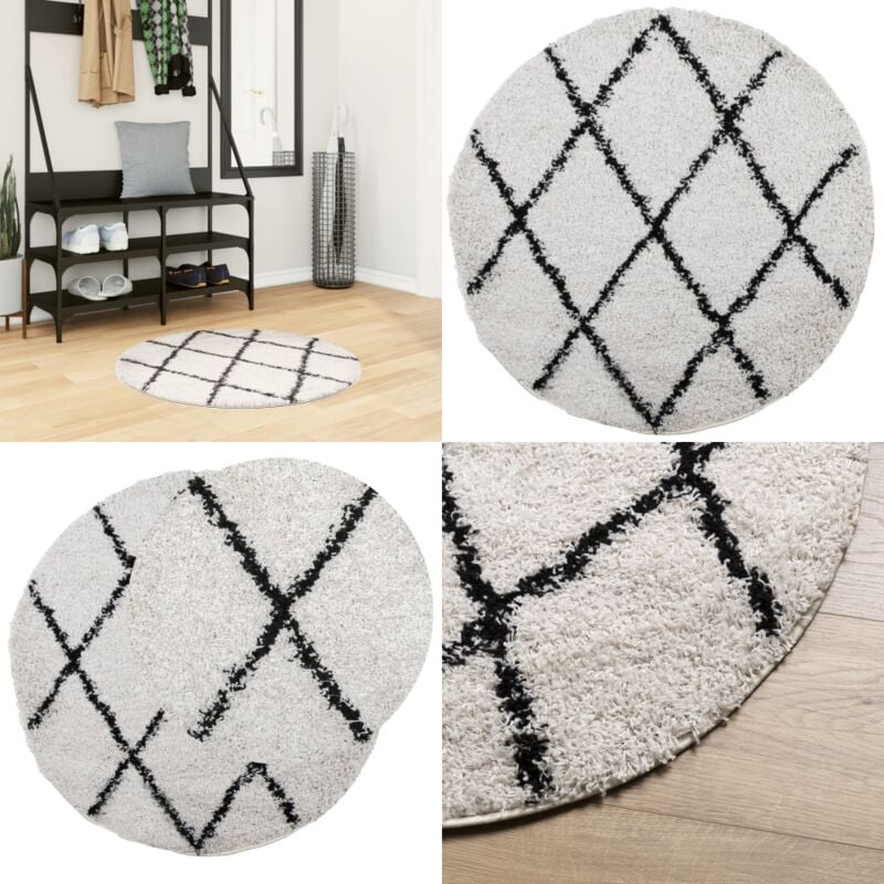 Vidaxl - Teppich Shaggy Hochflor Modern Creme und Schwarz ø 80 cm - Shaggy-Teppich - Hochflor-Teppich - Cremefarbener Teppich - Schwarzer Teppich