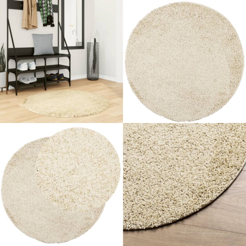 Teppich Shaggy Hochflor Modern Golden ø 100 cm - Shaggy Teppich - Goldener Teppich - Flauschiger Teppich - Hochflor Teppich - Wohnzimmer Teppich