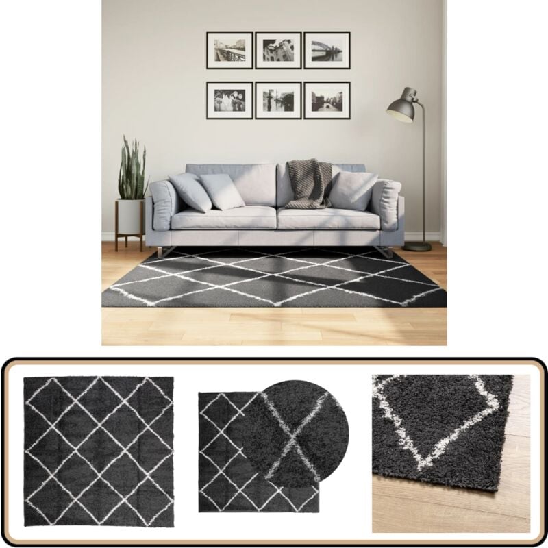 Vidaxl - Teppich Shaggy Hochflor Modern Schwarz und Creme 160x160 cm - Shaggy Teppich - Hochflor Teppich - Wohnzimmer Teppich - Schlafzimmer Teppich