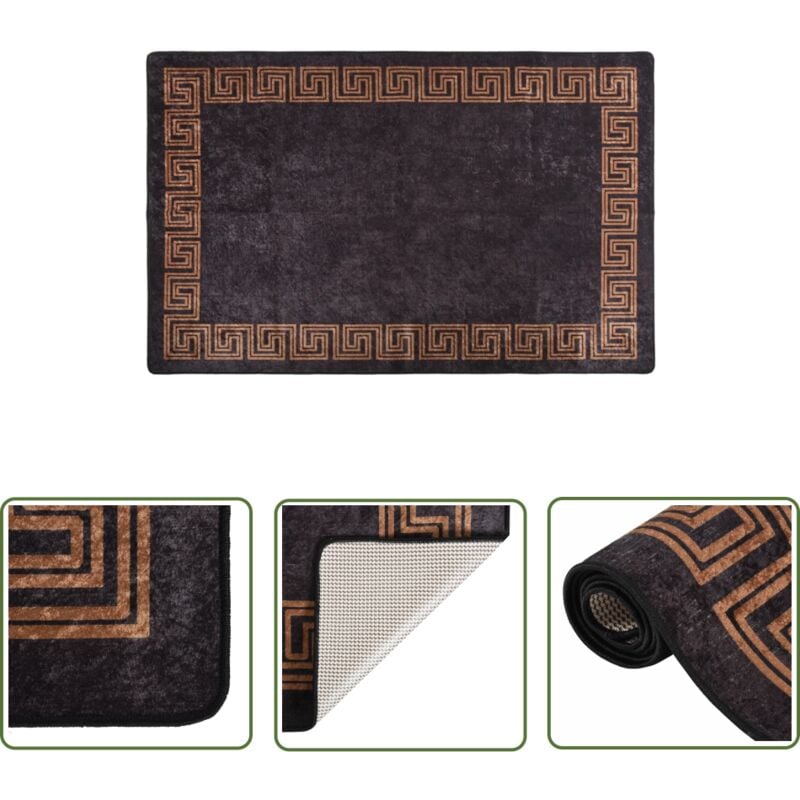 The Living Store Teppich Waschbar Schwarz und Golden 160x230 cm Rutschfest - Samt Teppich - Wohnzimmer Teppich - Flur Teppich - Schlafzimmer Teppich