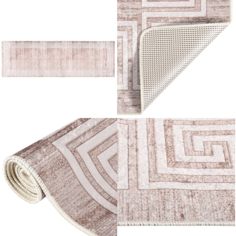 Teppich Waschbar 80x300 cm Beige Rutschfest - Samt Teppich - Wohnzimmer Teppich - Flur Teppich - Beige Teppich - Digitalgedruckter Teppich - Home &