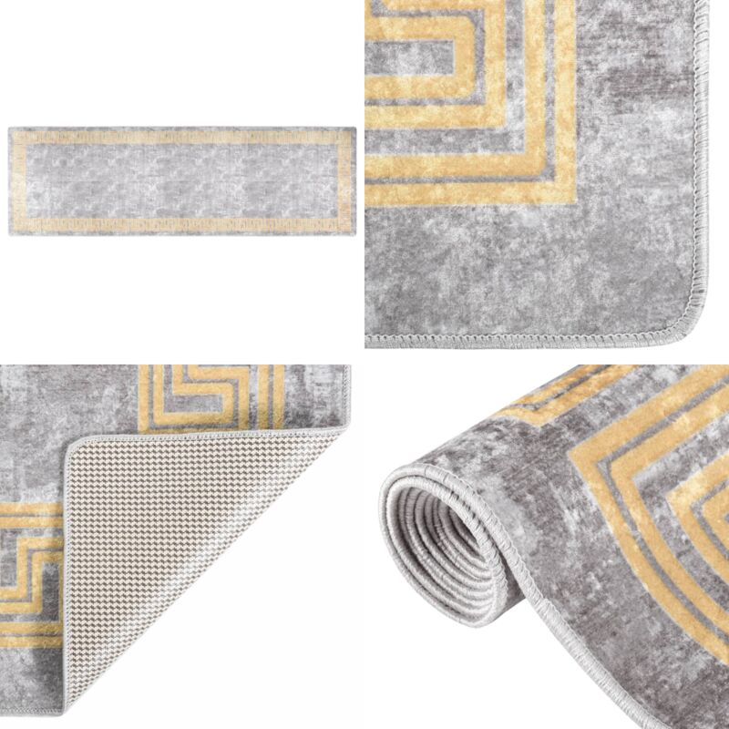 Teppich Waschbar 80x300 cm Grau Rutschfest - Samt Teppich - Wohnzimmer Teppich - Flur Teppich - Grauer Teppich - Digitaldruck Teppich - Home & Living