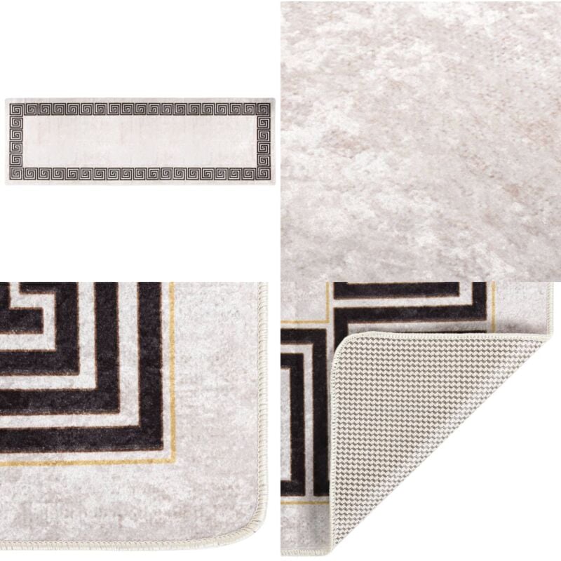 Teppich Waschbar 80x300 cm Hellbeige Rutschfest - Samt Teppich - Wohnzimmer Teppich - Flur Teppich - Hellbeige Teppich - Digitalgedruckter Teppich