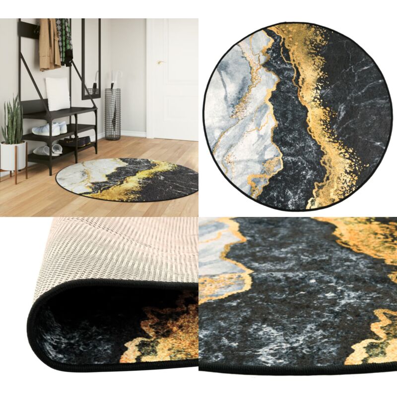 Teppich Waschbar Mehrfarbig ø 120 cm Rutschfest - Samt Teppich - Wohnraumteppich - Multifarben Teppich - Rund Teppich - Fußmatte - Home & Living